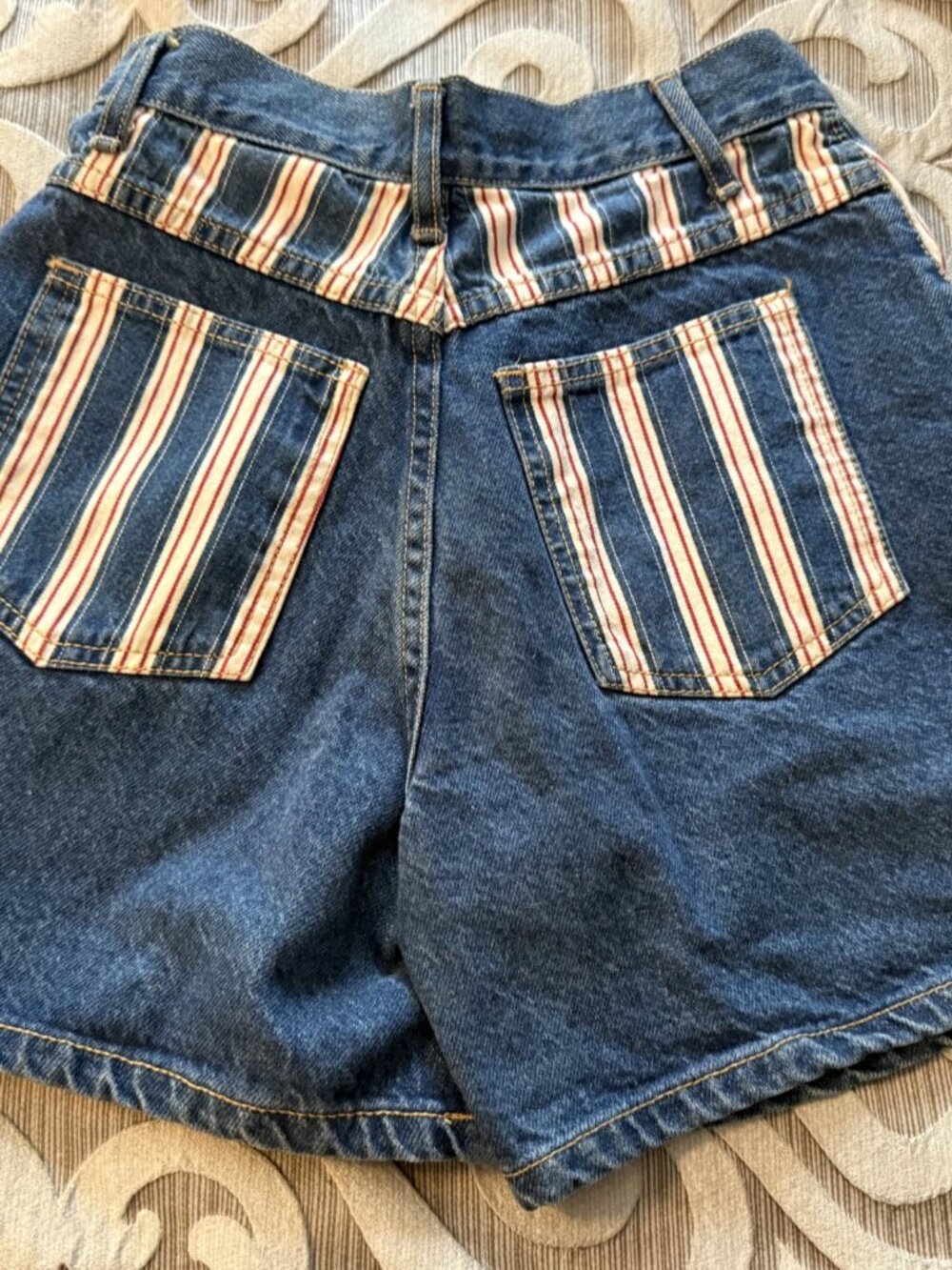 Vtg 80s Niki Lee High Rise Mom Denim Jean Shorts Striped Red White Blue Size 0